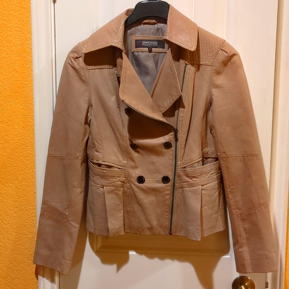 Leather Jacket Beige Size M - Picture 1 of 13